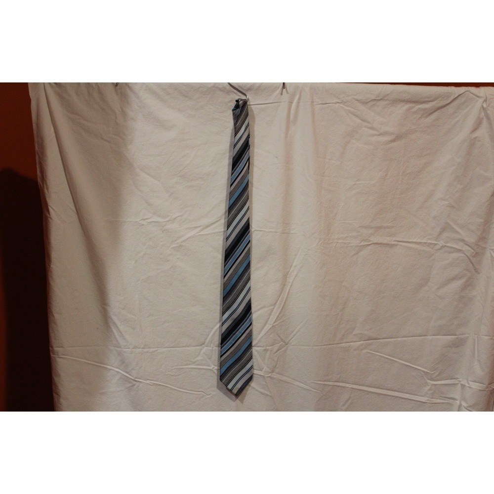 Van Heusen Blue Gray Black Stripe Silk‎ Tie Mens Stain Resistant
